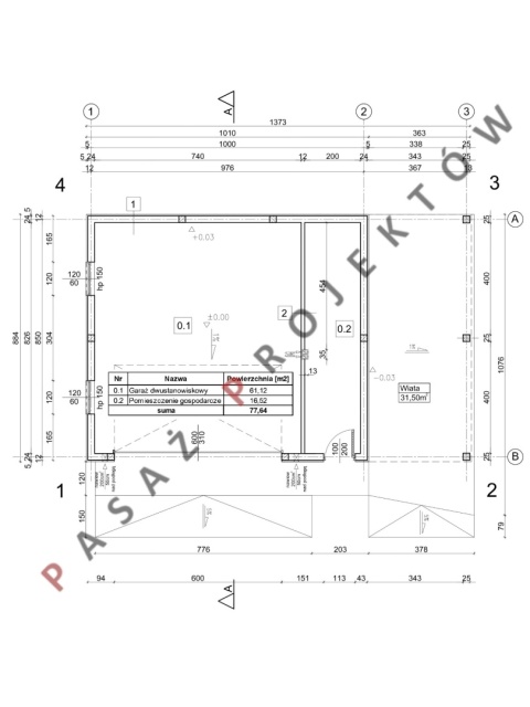 GARAŻ DWUSTANOWISKOWY Z WIATĄ GW12